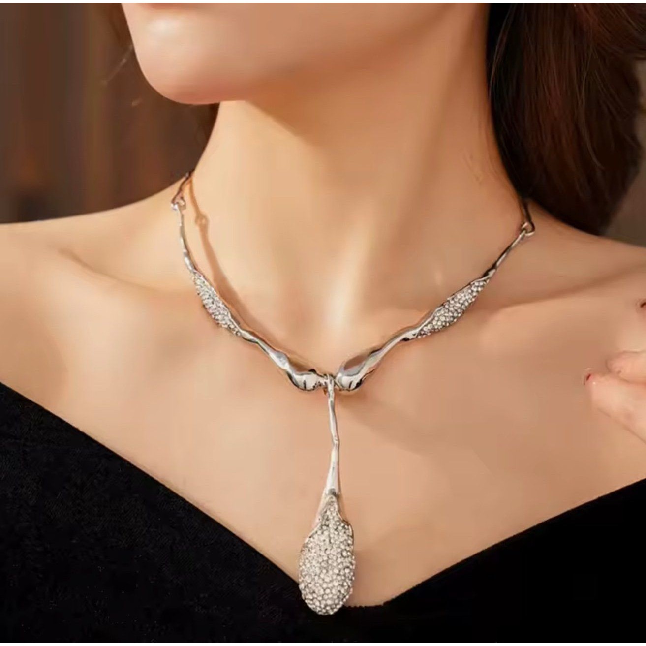 New Solanales Crystal Teardrop Collar Necklace Silver Alexis Bittar Style Ja22 155$